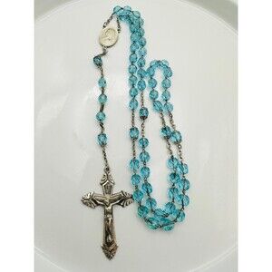 Vintage sterling silver faceted blue glass bead Rosary